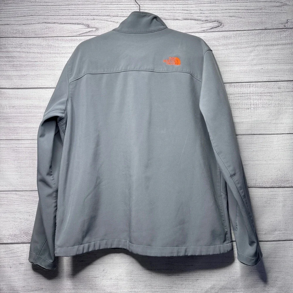 The North Face Mens Soft Shell Jacket Grey Orange‎ Full Zip Size L FLAW